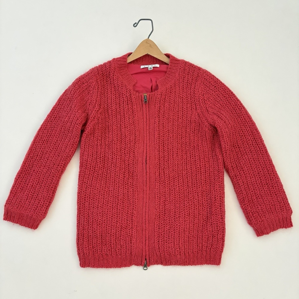 Cabi Cardigan Womens Small Salmon Pink Pink‎ Full Zip Lined Wool Mohair Crochet